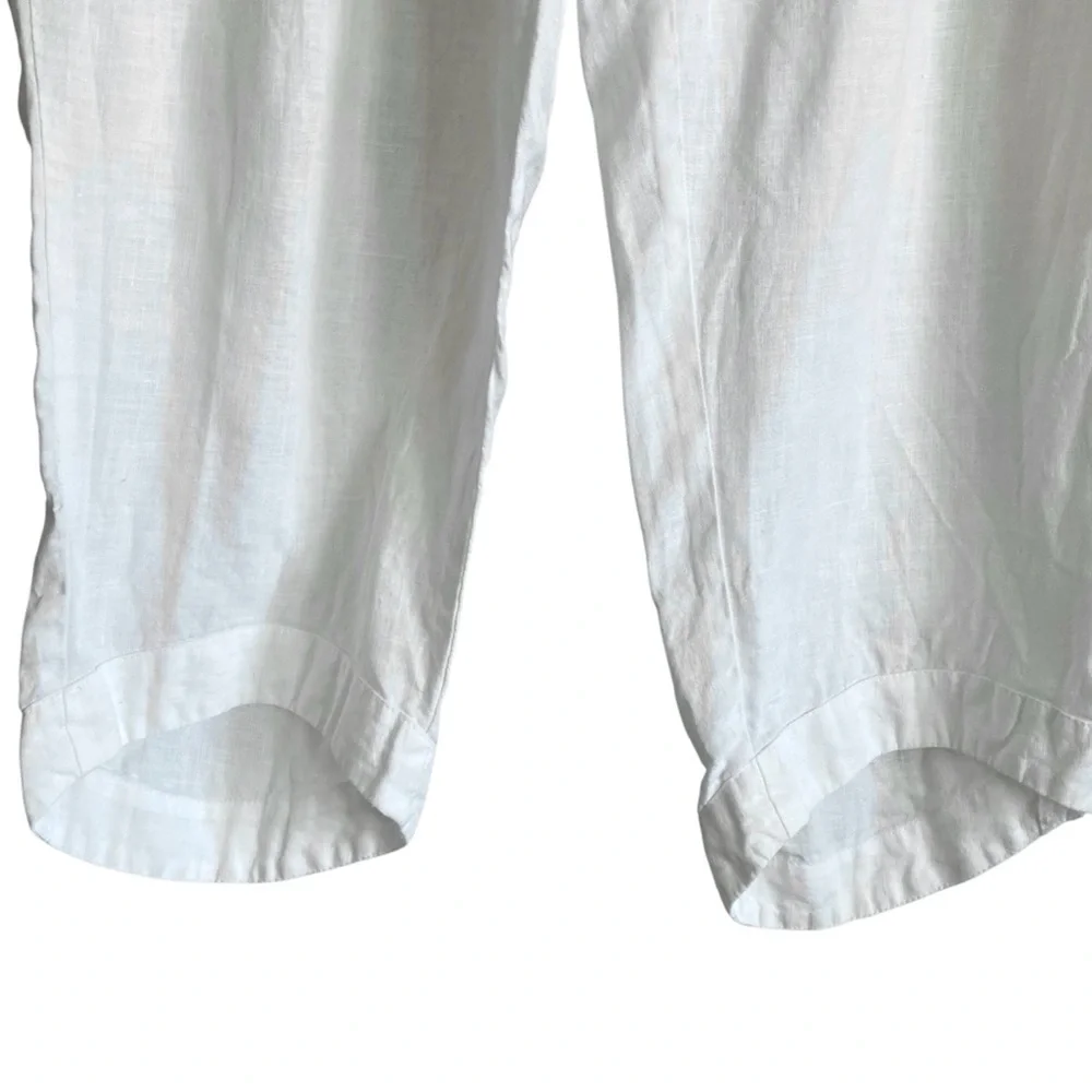 FLAX Relaxed Barrel Leg White Linen Casual Lounge Ankle Pants - Picture 4 of 7